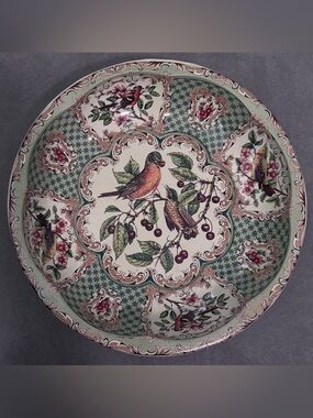 Vintage 1971 Daher Decorated Scalloped Metal Bowl with Birds and Floral Pattern